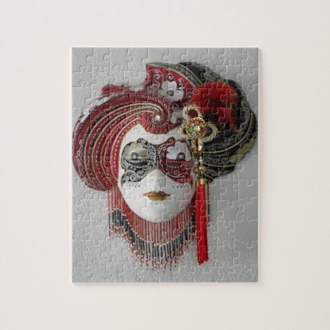 Puzzle Máscara roja de carnaval, Mardi Gras, Venecia, muj (Vertical)