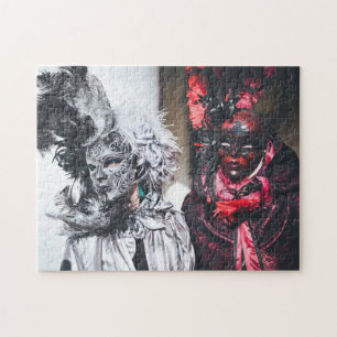 Puzzle máscaras de carnaval de plata y rojo en Venecia (I