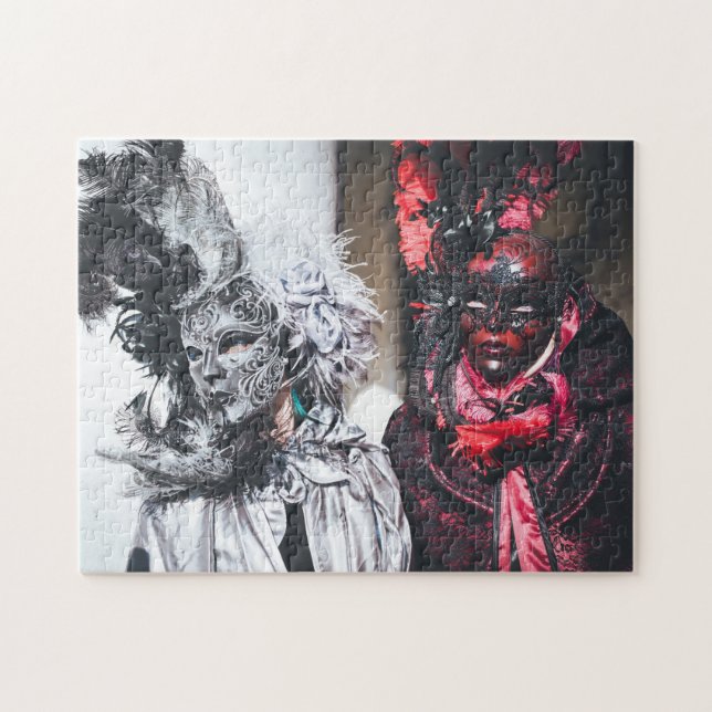 Puzzle máscaras de carnaval de plata y rojo en Venecia (I (Horizontal)