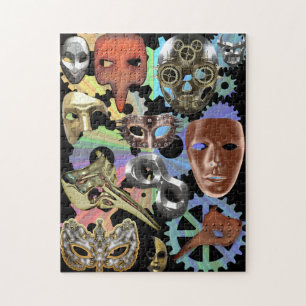 Puzzle máscaras de steampunk de máscaras de plata dorada 