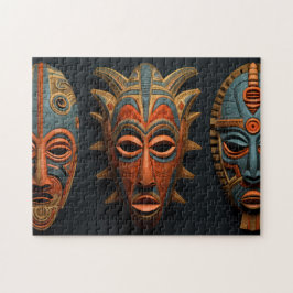 Puzzle Mascarillas africanas en azul naranja y turquesa