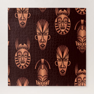 Puzzle Mascarillas étnicas africanas, fondo oscuro