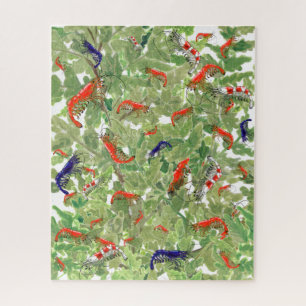 Puzzle Mascota acuático de camarón de cerezo tropical a