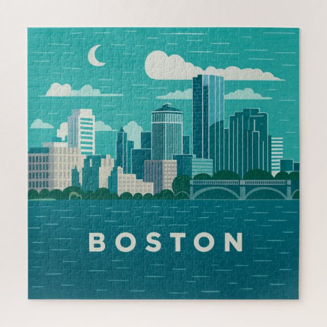 Puzzle Massachusetts Night Cityscape | Boston City (Vertical)