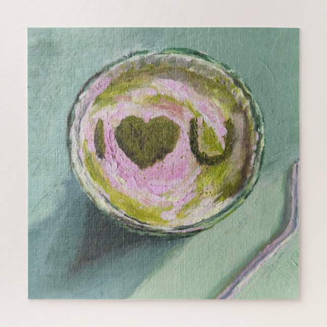 Puzzle Matcha verde rosa Amor Té Arte De Vida Moderna B (Vertical)