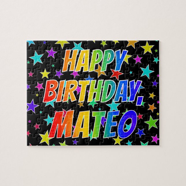 Puzzle "MATEO" Nombre, Diversión "FELIZ CUMPLEAÑOS" (Horizontal)