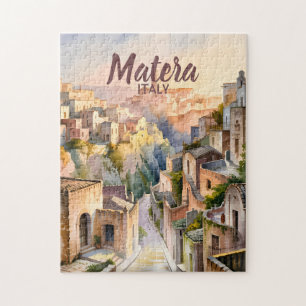 Puzzle Matera Italia Sassi Acuarela Personalizada Vintage