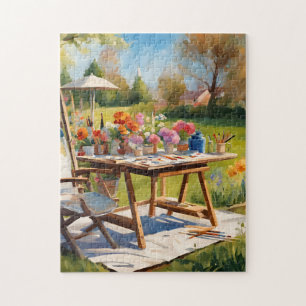 Puzzle Materiales de arte para mesa de artista en jardín