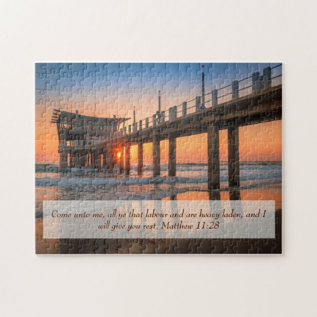 Puzzle Matthew 11:28 Ocean Sunset Pier (Horizontal)