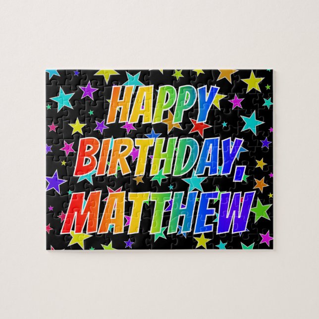 Puzzle "MATTHEW" Nombre, Diversión "FELIZ CUMPLEAÑOS" (Horizontal)