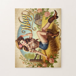 Puzzle May Retro Country Cowgirl Western Pin-Up 