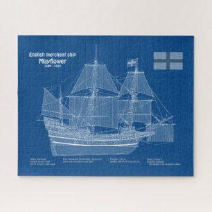 Puzzle Mayflower - Planes de huella azul de barco ABD