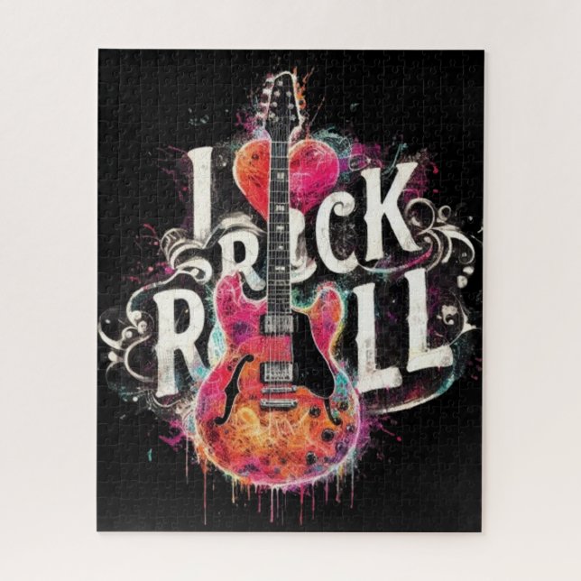 Puzzle Me encanta el rock N Roll Electric Guitarra pintan (Vertical)