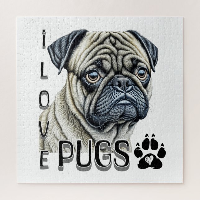 Puzzle Me encantan los Pugs | Propietarios de perros call (Vertical)