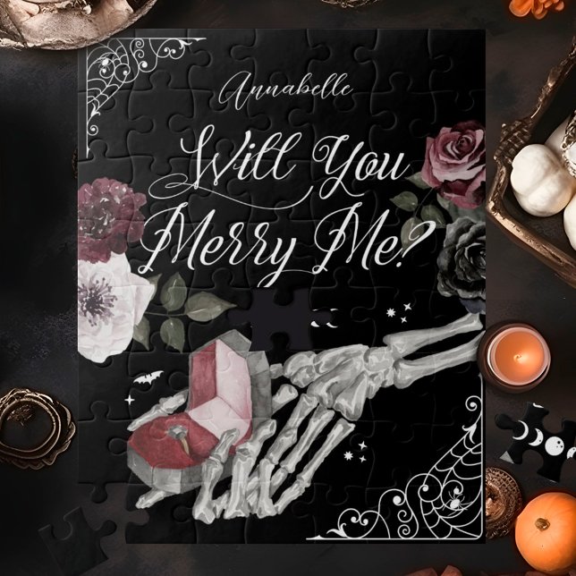Puzzle ¿Me Enfermarás Con El Skeleton Gótico Holding Ring (Will You Merry Me Gothic Skeleton Holding Ring Jigsaw Puzzle)