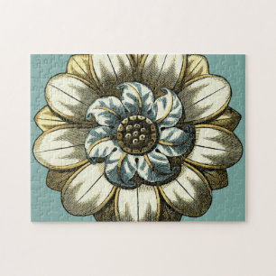 Puzzle Medallón Ornate Floral sobre fondo azul claro