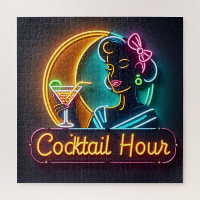 Puzzle Media Century Neon Rótulo Cocktail Hour Mujer (Vertical)