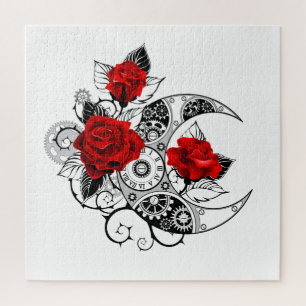 Puzzle Media luna mecánica con rosas rojas