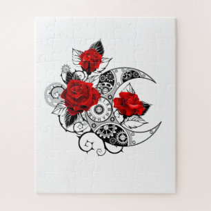 Puzzle Media luna mecánica con rosas rojas