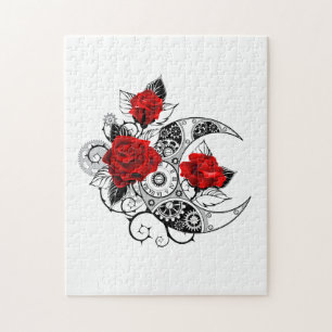 Puzzle Media luna mecánica con rosas rojas