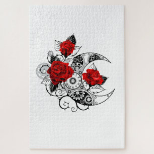 Puzzle Media luna mecánica con rosas rojas