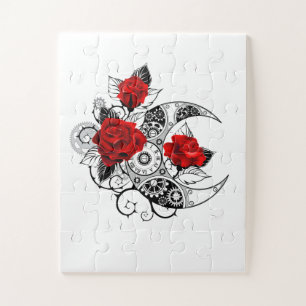 Puzzle Media luna mecánica con rosas rojas