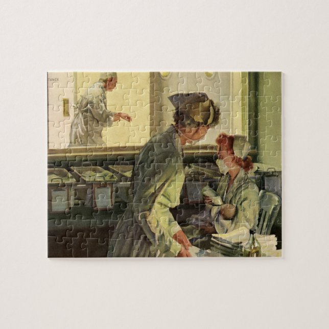 Puzzle Medicina de cosecha, enfermeras con recién nacidos (Horizontal)