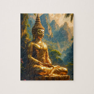 Puzzle Meditación dorada en los picos tailandeses