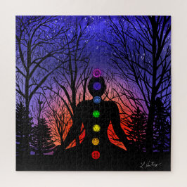 Puzzle Meditar yoga en el parque | Atardecer y árboles