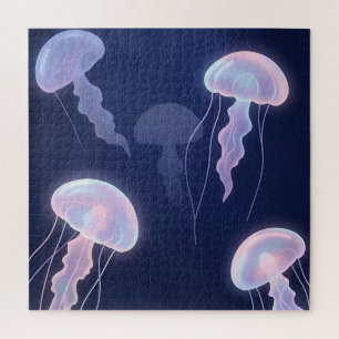 Puzzle Medusa Iridescente Brillante Azul Profundo Rosa