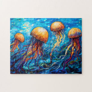 Puzzle Medusas en pintura al óleo submarina giratoria
