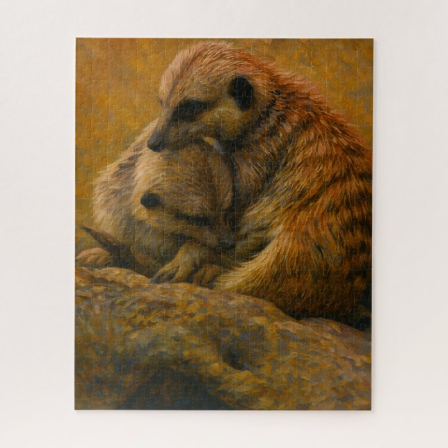 Puzzle Meerkat Cuddle - Pintura de vida silvestre en la T (Vertical)