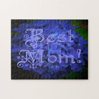 Puzzle Mejor Mamá con fondo de flores azules