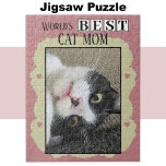 Puzzle Mejor mamá de gato añadir foto rosa verde<br><div class="desc">¡Celebren a la gata más pura en su vida con este encantador rompecabezas! Este regalo atento es ideal para cualquier amante de los animales, con un adorable diseño personalizado que muestra su amor por su amigo felino. Ya sea que esté reuniendo un recuerdo de su momento de gatito favorito o...</div>