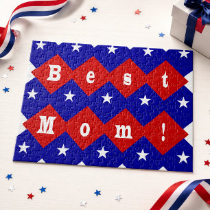 Puzzle Mejor Mamá en forma de diamante patriótico