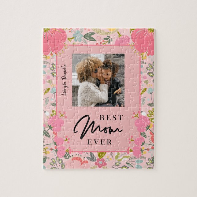 Puzzle Mejor mamá personalizada foto familiar y texto (Vertical)
