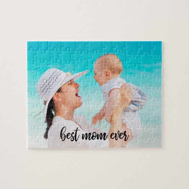 Puzzle Mejor Mamá Personalizado Foto Moderno Guión Negro (Horizontal)