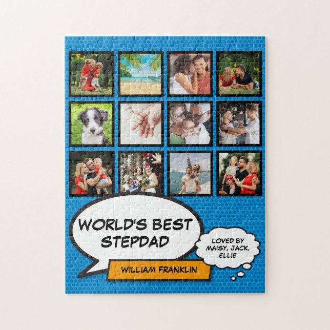 Puzzle Mejor padrastro, Stepdad 12 Photo Blue Fun Comic (Vertical)