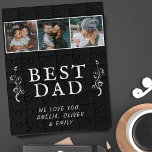 Puzzle Mejor Padre Personalizado de follaje 3 Collage de<br><div class="desc">El mejor padre Personalizado Foliage 3 Collage de fotos rompecabezas. ¡Este mejor rompecabezas de papá es el regalo perfecto para el papá en tu vida! Cuenta con un moderno gráfico de follaje blanco sobre negro, así como con tres fotos personalizados de su elección para que sea realmente único. El texto,...</div>