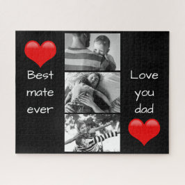 Puzzle Mejor papá Personalizado de 3 fotos Textos Corazón