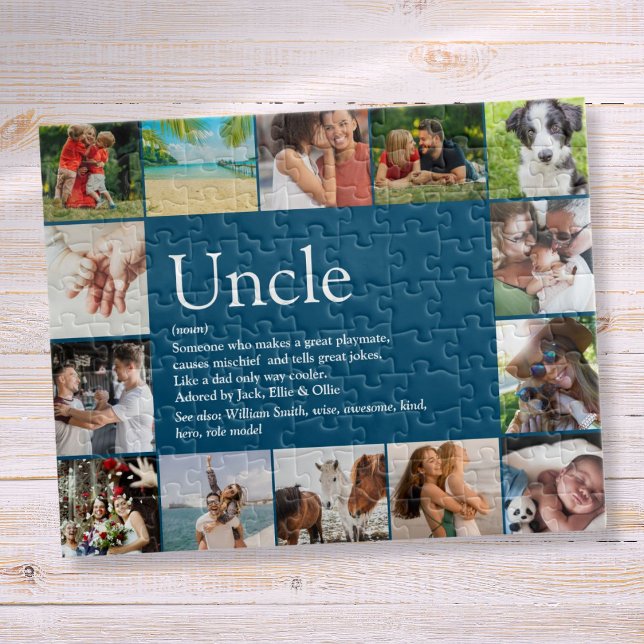 Puzzle Mejor Tío Funcle Definición 14 Foto Azul (Best Uncle Funcle Definition 14 Photo Blue Jigsaw Puzzle)