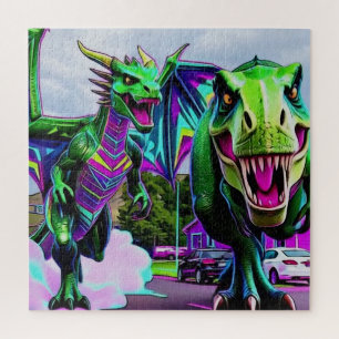 Puzzle Mejores Amigos - Dragón y Dinosaurio Caminando
