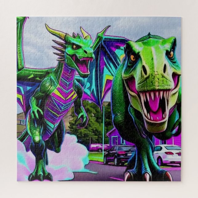 Puzzle Mejores Amigos - Dragón y Dinosaurio Caminando (Vertical)