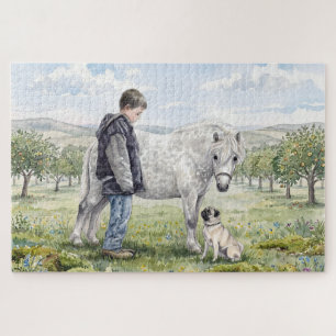 Puzzle Mejores Amigos-Niño con Poni y Perro en una Huerta