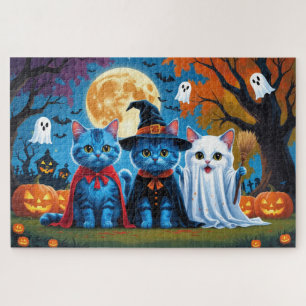 Puzzle Melancolía de gatos azules oriental Halloween Funn