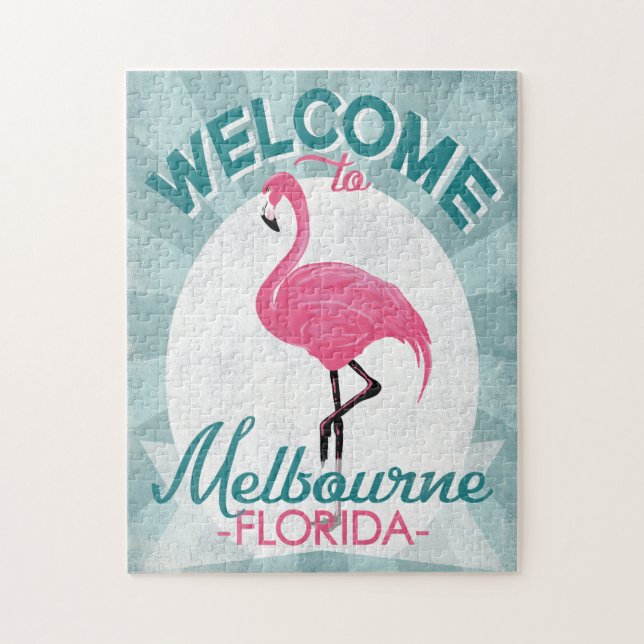 Puzzle Melbourne Florida Pink Flamingo Retro (Vertical)