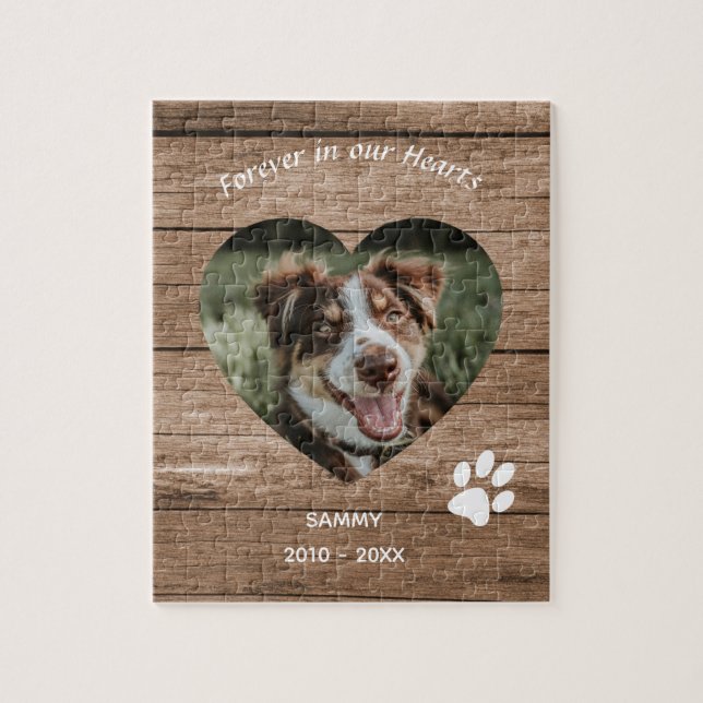 Puzzle Memorial de Perro Personalizado Madera Rústica y F (Vertical)