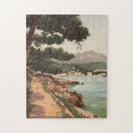 Puzzle Menton, Francia, pintado de época frente al mar en