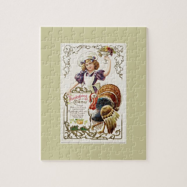 Puzzle Menú de Acción de Gracias y Chica de época (Vertical)