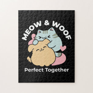 Puzzle Meow & Woof Perfect Together: Gato y perro delicio